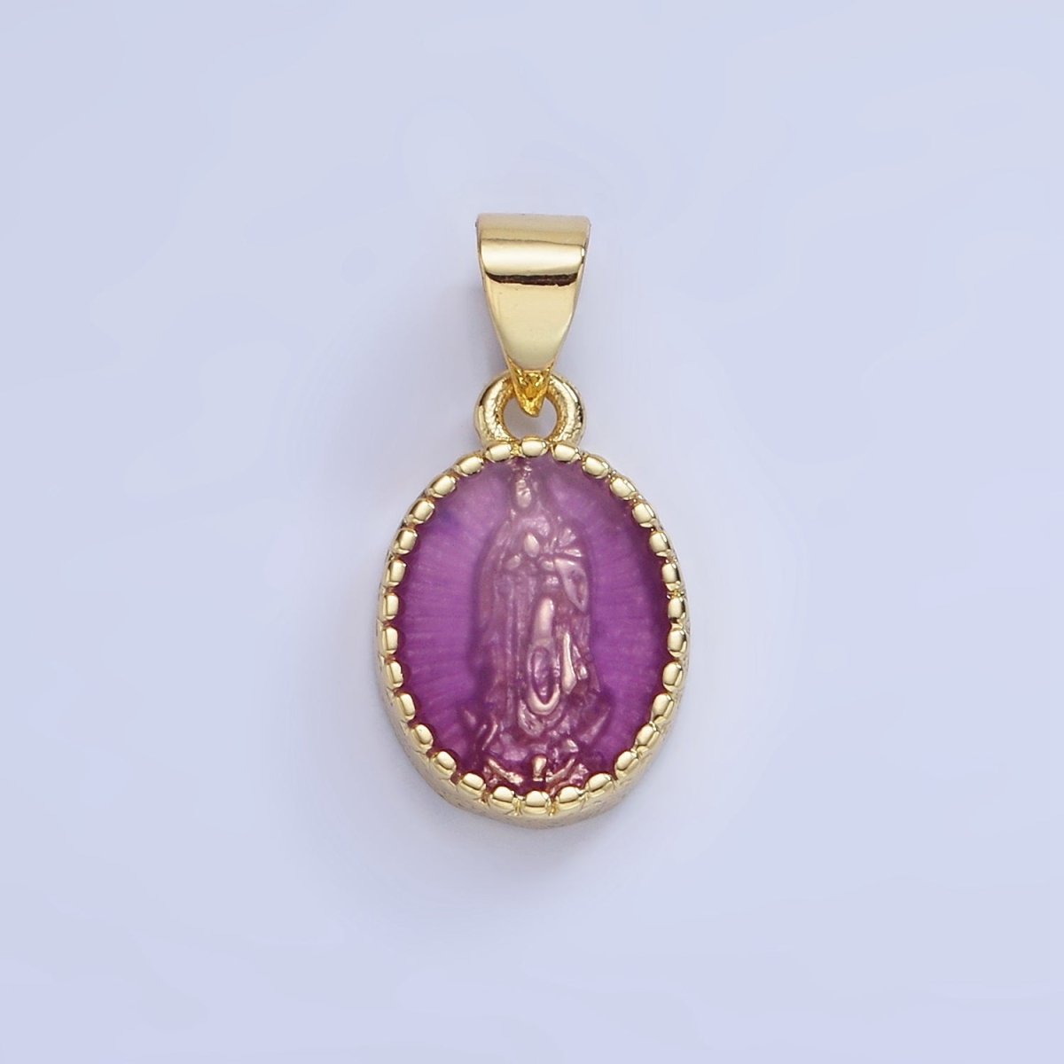 14K Gold Filled Green, Red, Pink, Purple, Teal, Yellow, Fuchsia Miraculous Lady Mary Pendant | AA1239 - AA1242