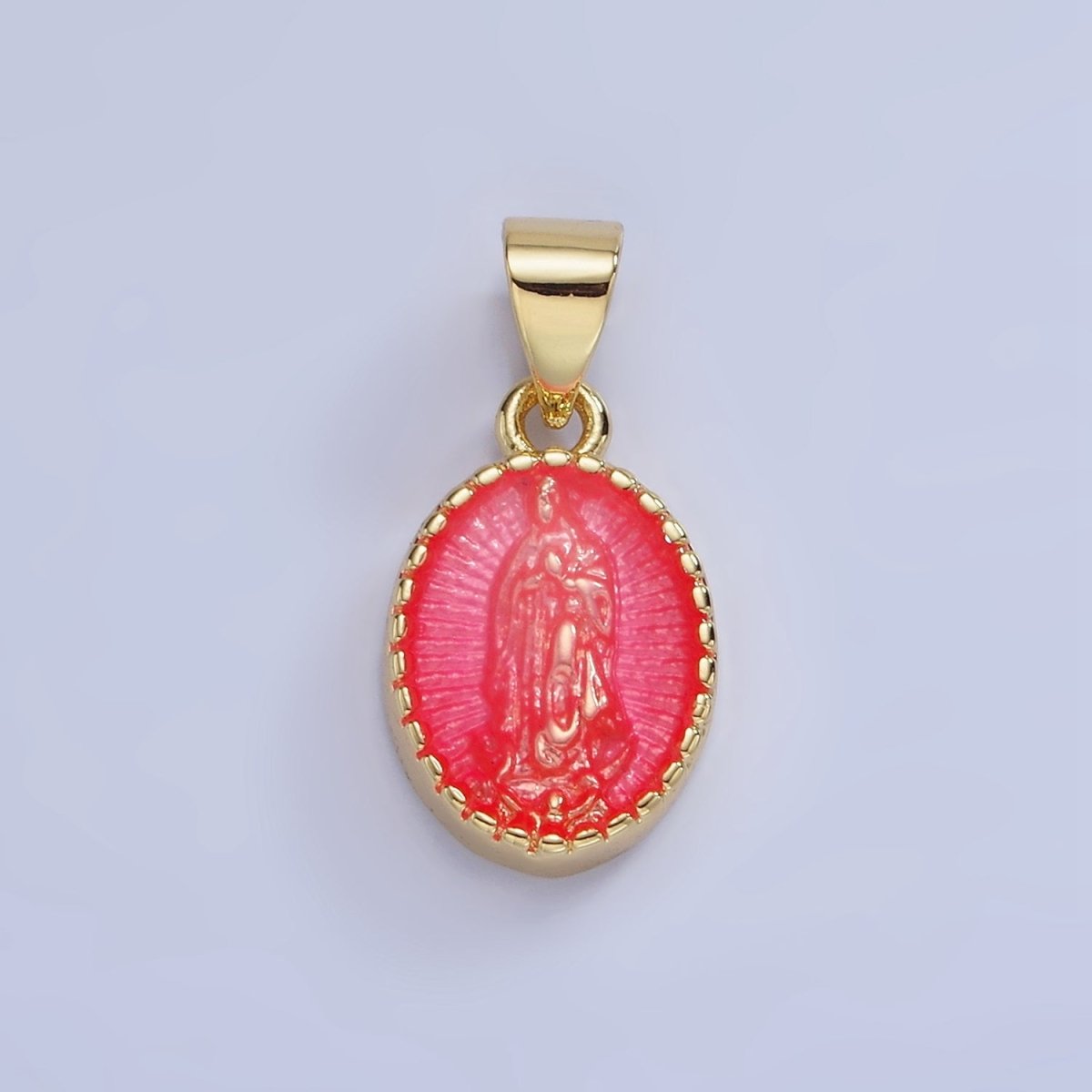 14K Gold Filled Green, Red, Pink, Purple, Teal, Yellow, Fuchsia Miraculous Lady Mary Pendant | AA1239 - AA1242