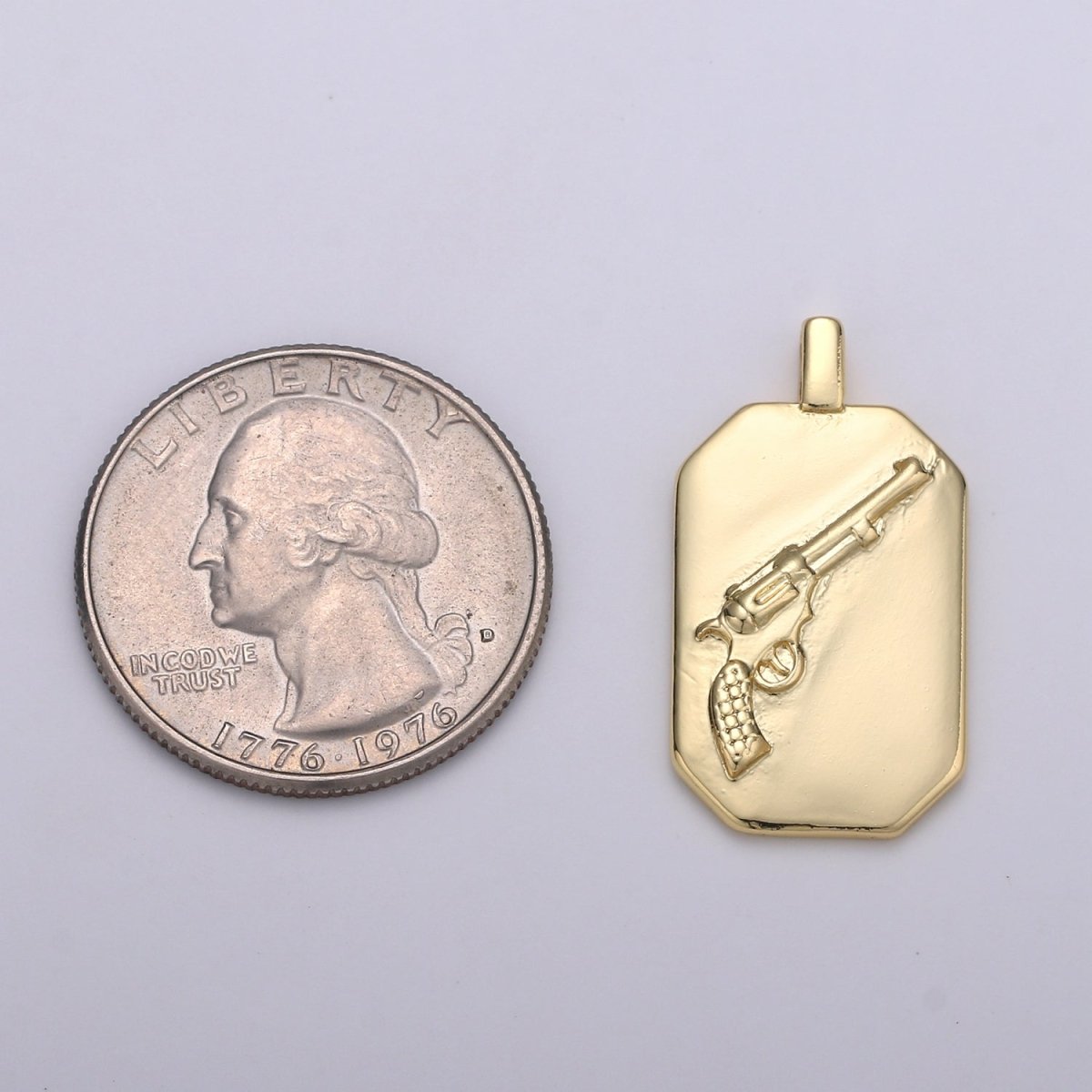14K Gold Filled Gun Charm- Rectangle Medallion Gun Pendant - Dainty Charm - for Necklace Bracelet Earring Component J-032 - DLUXCA