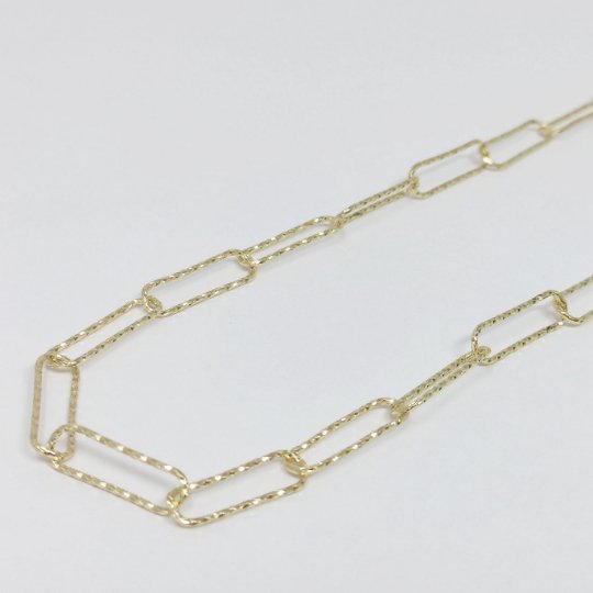 14K Gold Filled Hammered Paperclip Chain by Yard, Oval Link Chain Wholesale bulk Roll Chain for Jewelry Making | ROLL-417 Clearance Pricing - DLUXCA