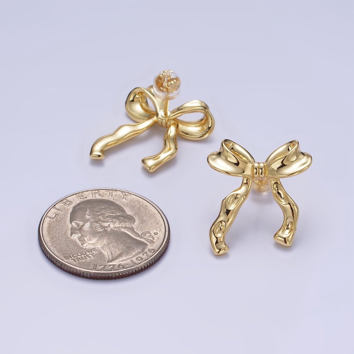 14K Gold Filled Hammered Ribbon Stud Earrings in Gold & Silver | Q099 Q100