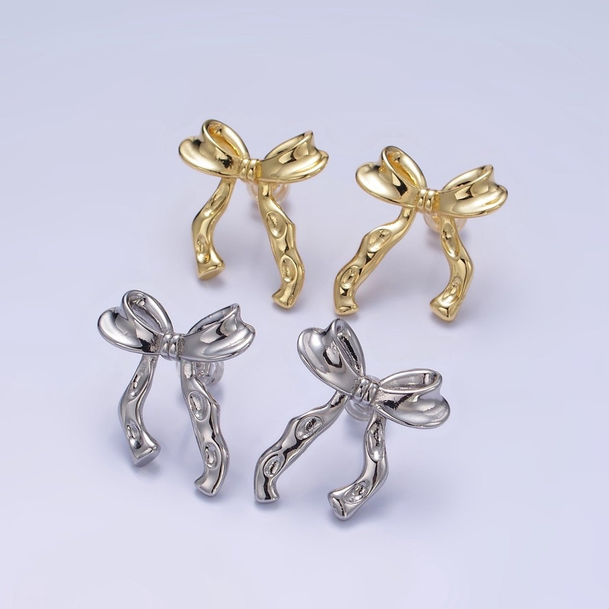 14K Gold Filled Hammered Ribbon Stud Earrings in Gold & Silver | Q099 Q100