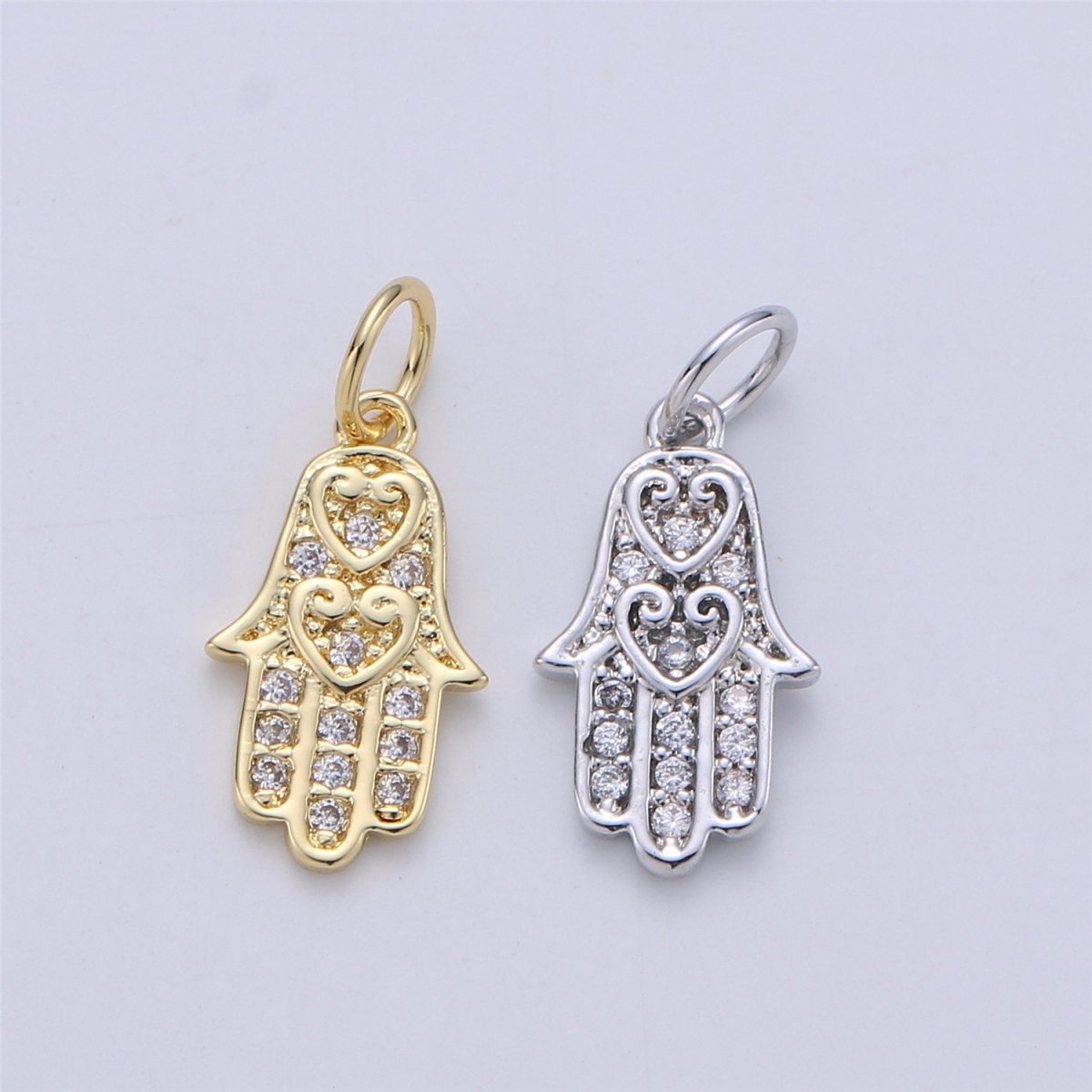 14k Gold Filled Hamsa Hand Charm Silver Hamsa Charm Micro Pave Charm, Amulet jewelry, Hand of fatima jewelry for Necklace Earring Bracelet C-839 E-913