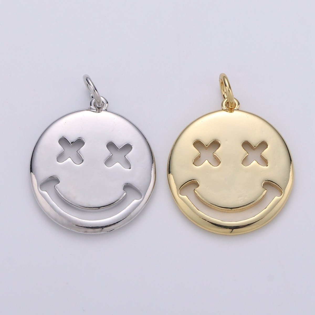 14K Gold Filled Happy Face Charm, emoji charm 24x18mm Gold Smile Charm Pendant Silver Smiley face charms Necklace Earring Bracelet Supply D-126 D-127