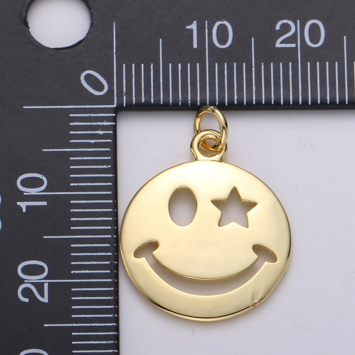 14k Gold Filled Happy Face Charm, Gold emoji charm 25x20mm Star Smile Charm Pendant Smiley face charms for Necklace Earring Bracelet Supply D-665 - DLUXCA