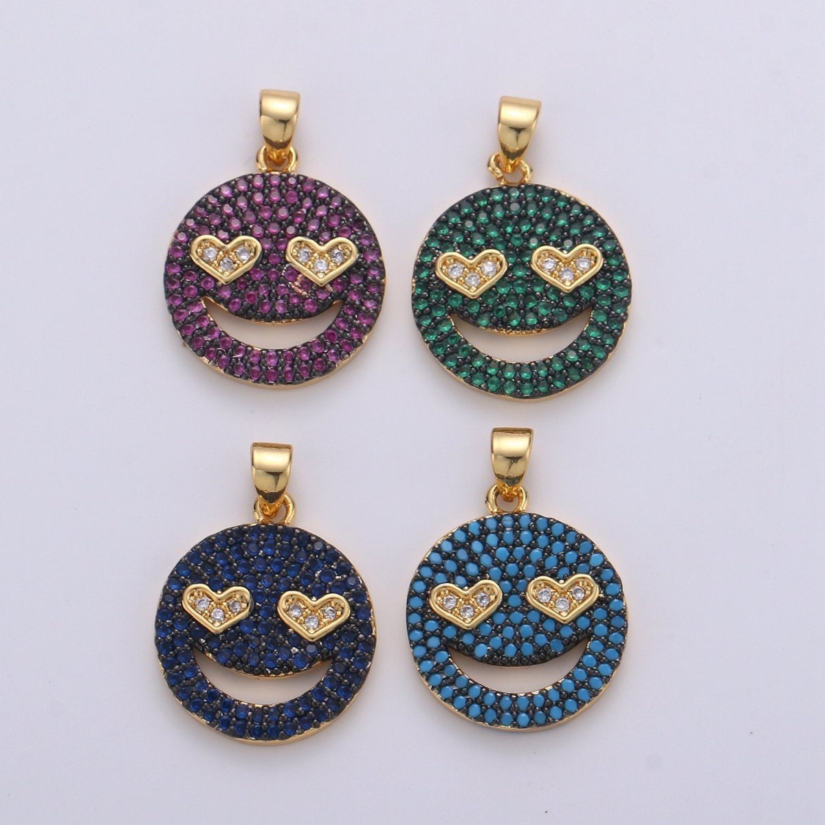 14k Gold Filled Happy Face Charm, Heart emoji charm Gold Smile Charm Pendant Smiley Dont worry be happy Jewelry Supply for Necklace Bracelet I-371~I-374