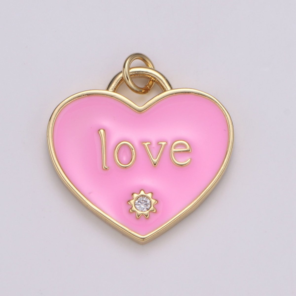 14K Gold Filled "LOVE" Script CZ Pink, Red Enamel Heart Charm | C119 C120