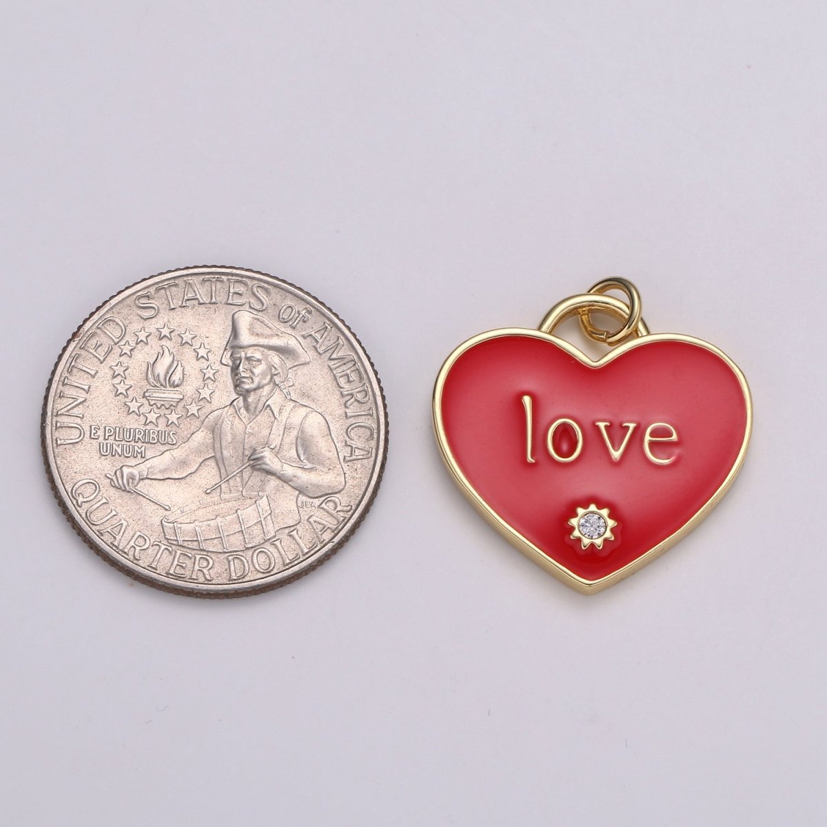14K Gold Filled "LOVE" Script CZ Pink, Red Enamel Heart Charm | C119 C120