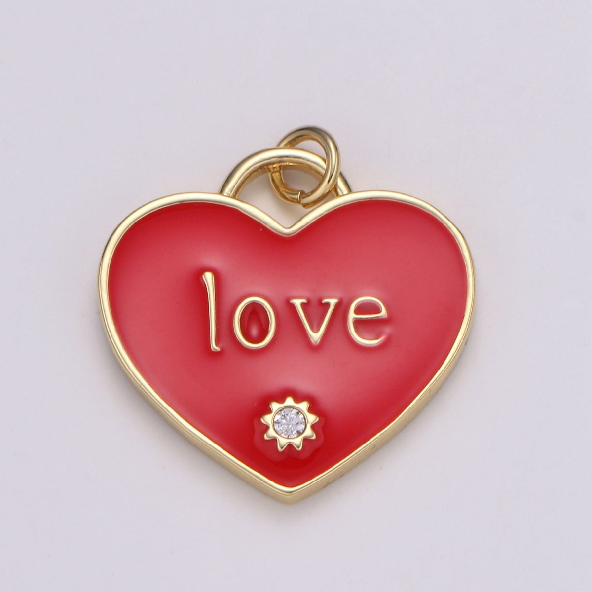 14K Gold Filled "LOVE" Script CZ Pink, Red Enamel Heart Charm | C119 C120