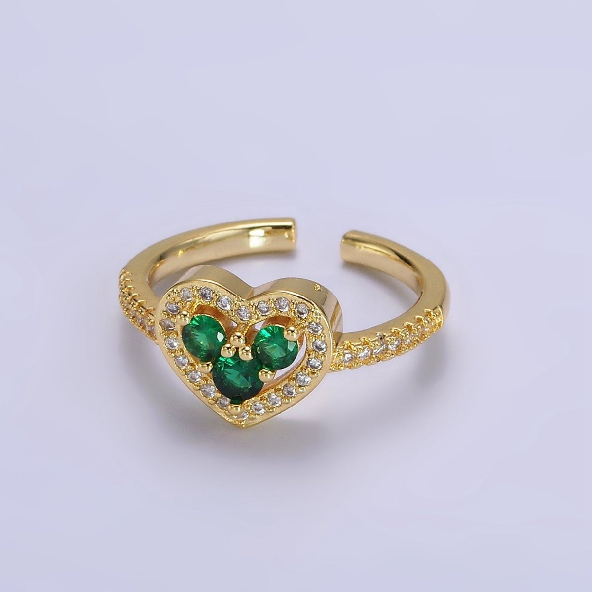 14K Gold Filled Heart Clear, Green, Fuchsia, Purple Micro Paved CZ Ring | O-575 ~ O-578