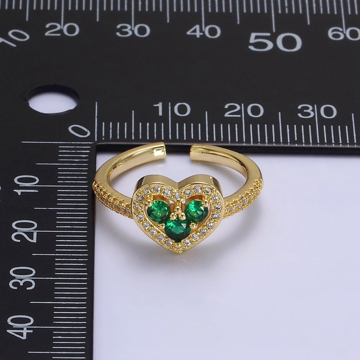 14K Gold Filled Heart Clear, Green, Fuchsia, Purple Micro Paved CZ Ring | O-575 ~ O-578