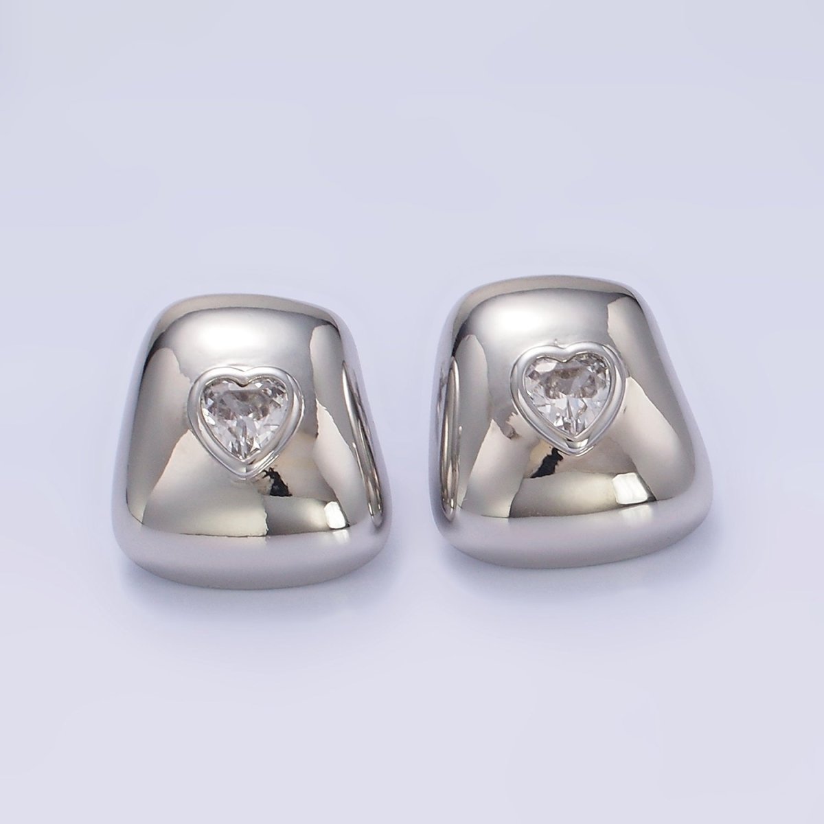 14K Gold Filled Heart CZ Square Dome Stud Earrings in Gold & Silver | Q312 Q313