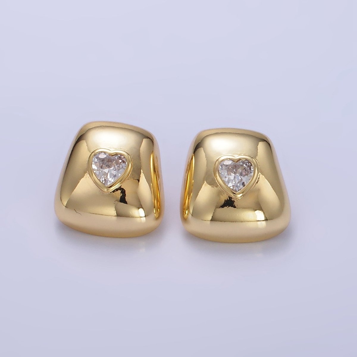 14K Gold Filled Heart CZ Square Dome Stud Earrings in Gold & Silver | Q312 Q313