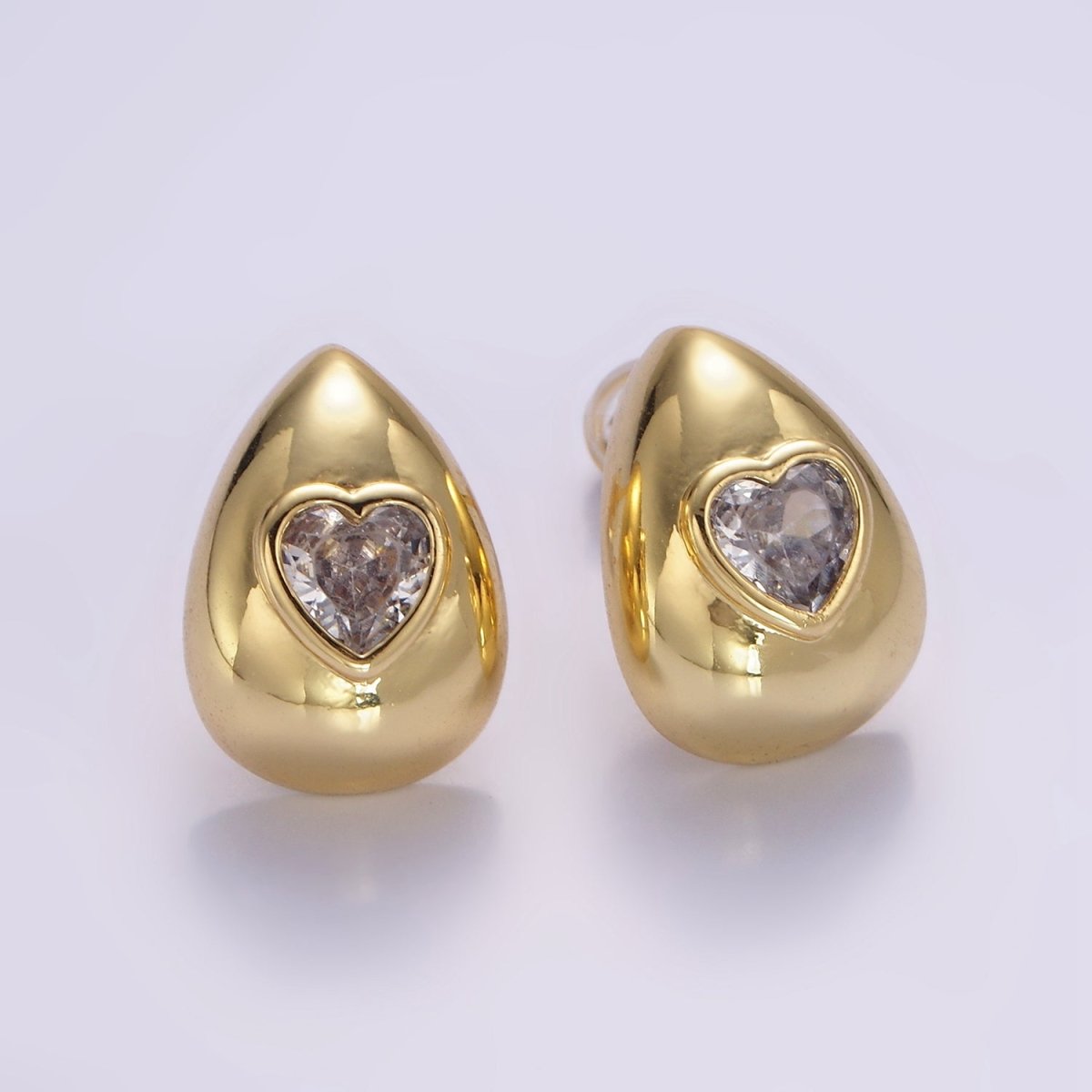 14K Gold Filled Heart CZ Teardrop Dome Stud Earrings | P514 - DLUXCA