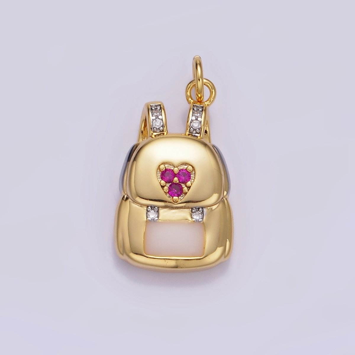 14K Gold Filled Heart Fuchsia Micro Paved CZ Bag Back Charm | W524 - DLUXCA