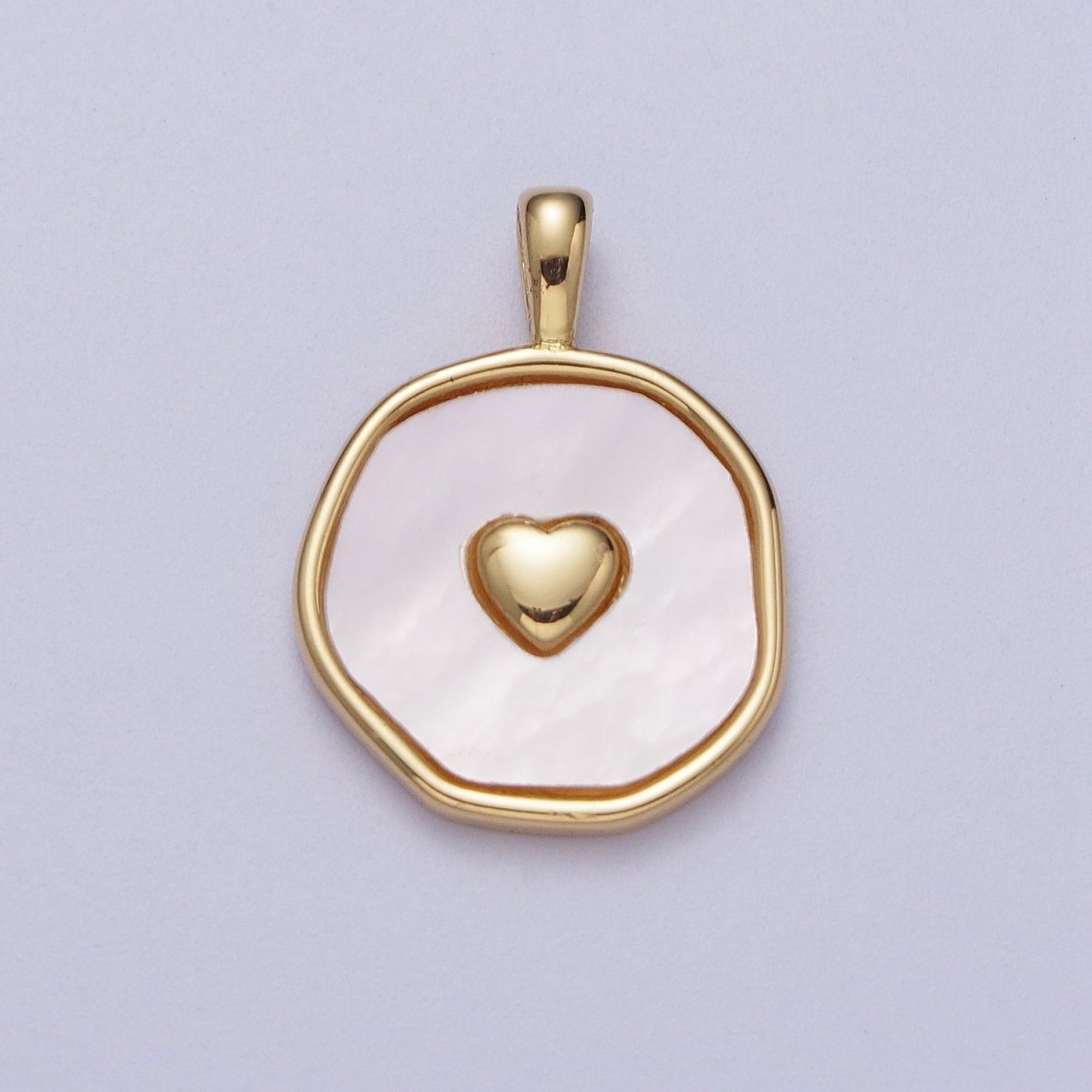 14K Gold Filled Heart Love Shell Pearl, Abalone Round Pendant I-430 I-546