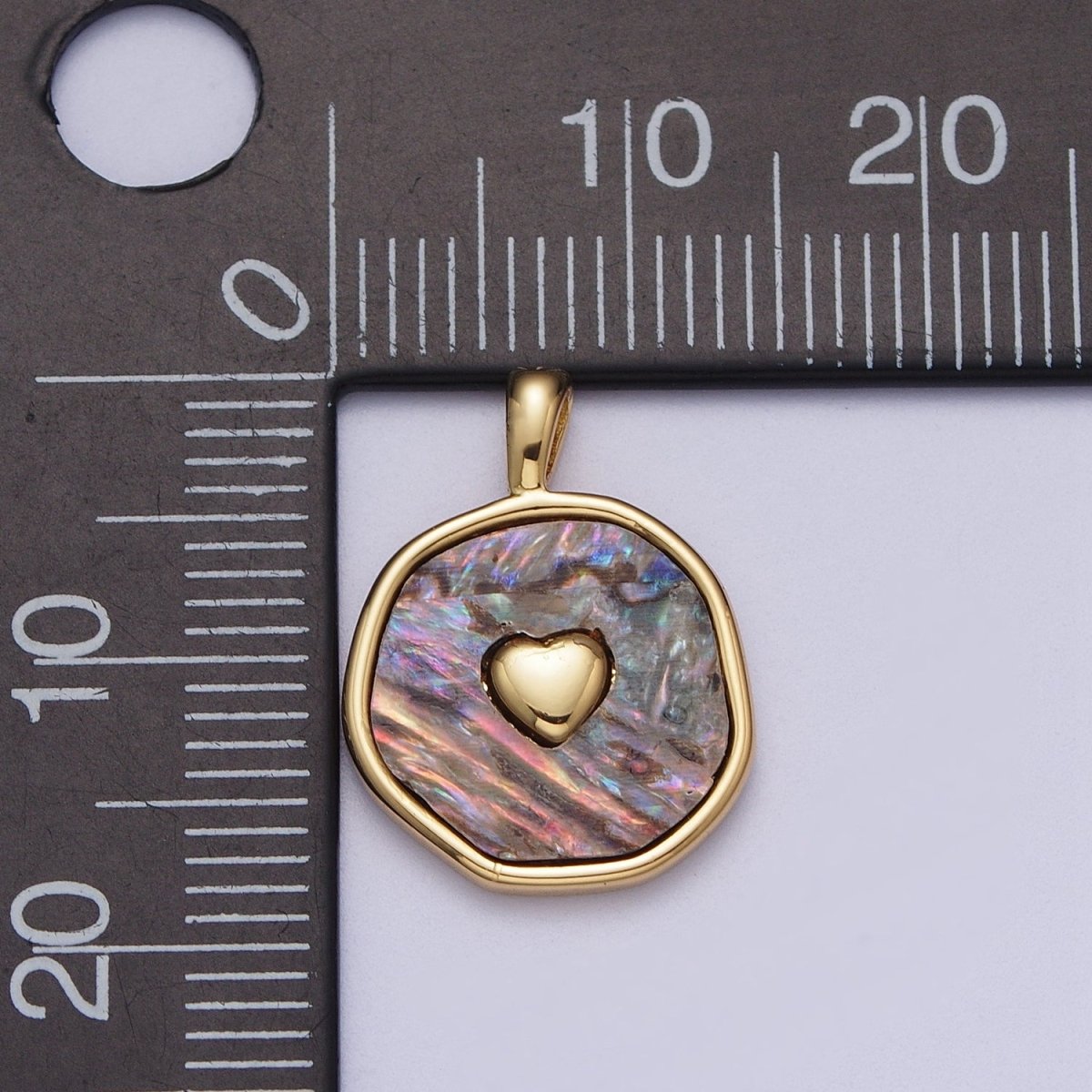 14K Gold Filled Heart Love Shell Pearl, Abalone Round Pendant I-430 I-546