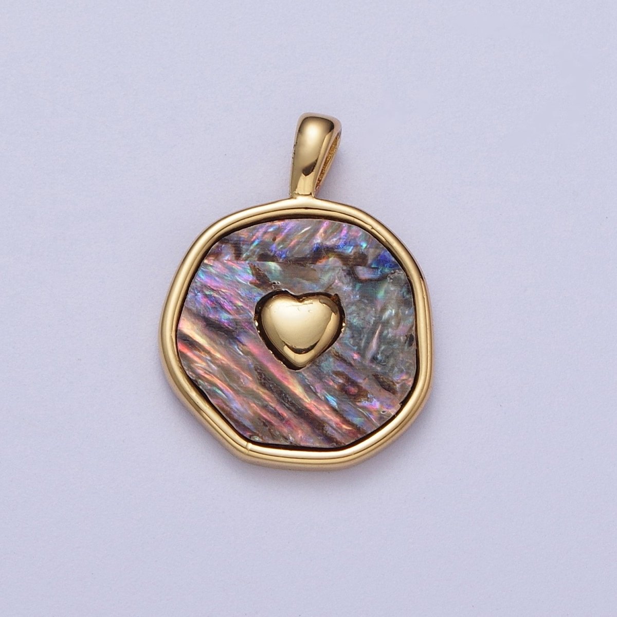14K Gold Filled Heart Love Shell Pearl, Abalone Round Pendant I-430 I-546