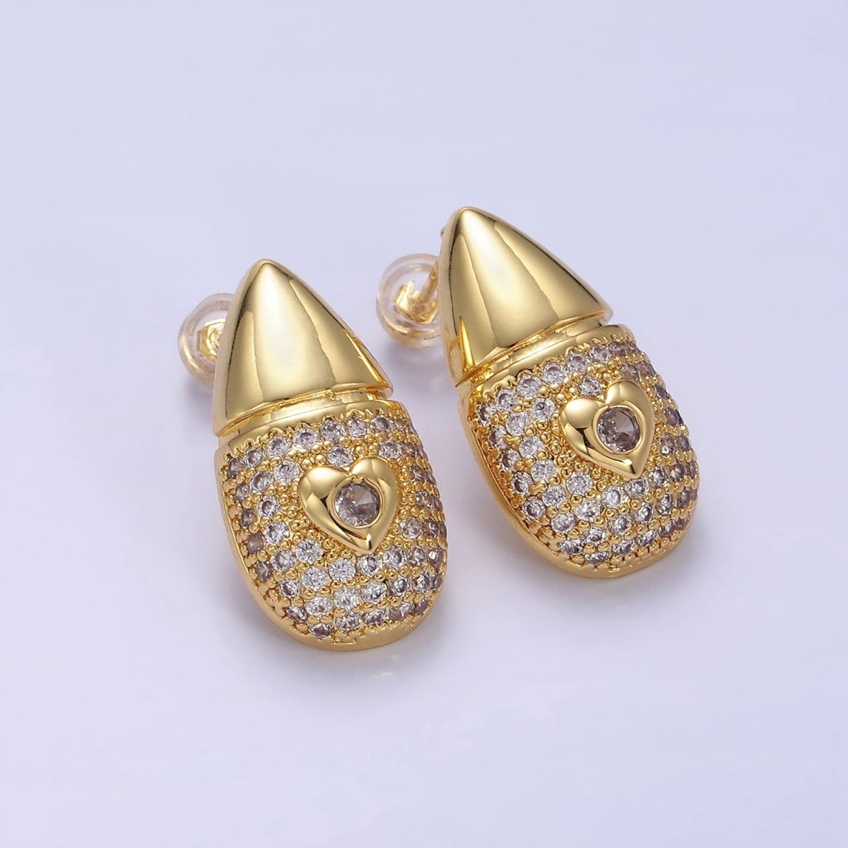 14K Gold Filled Heart Micro Paved CZ Edged Teardrop Stud Earrings | P224 - DLUXCA