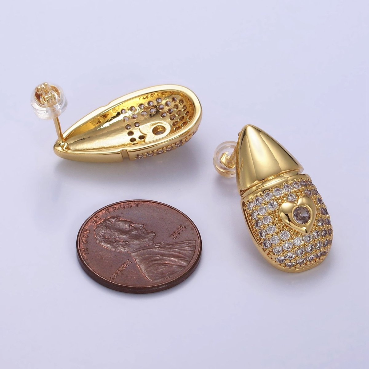 14K Gold Filled Heart Micro Paved CZ Edged Teardrop Stud Earrings | P224 - DLUXCA