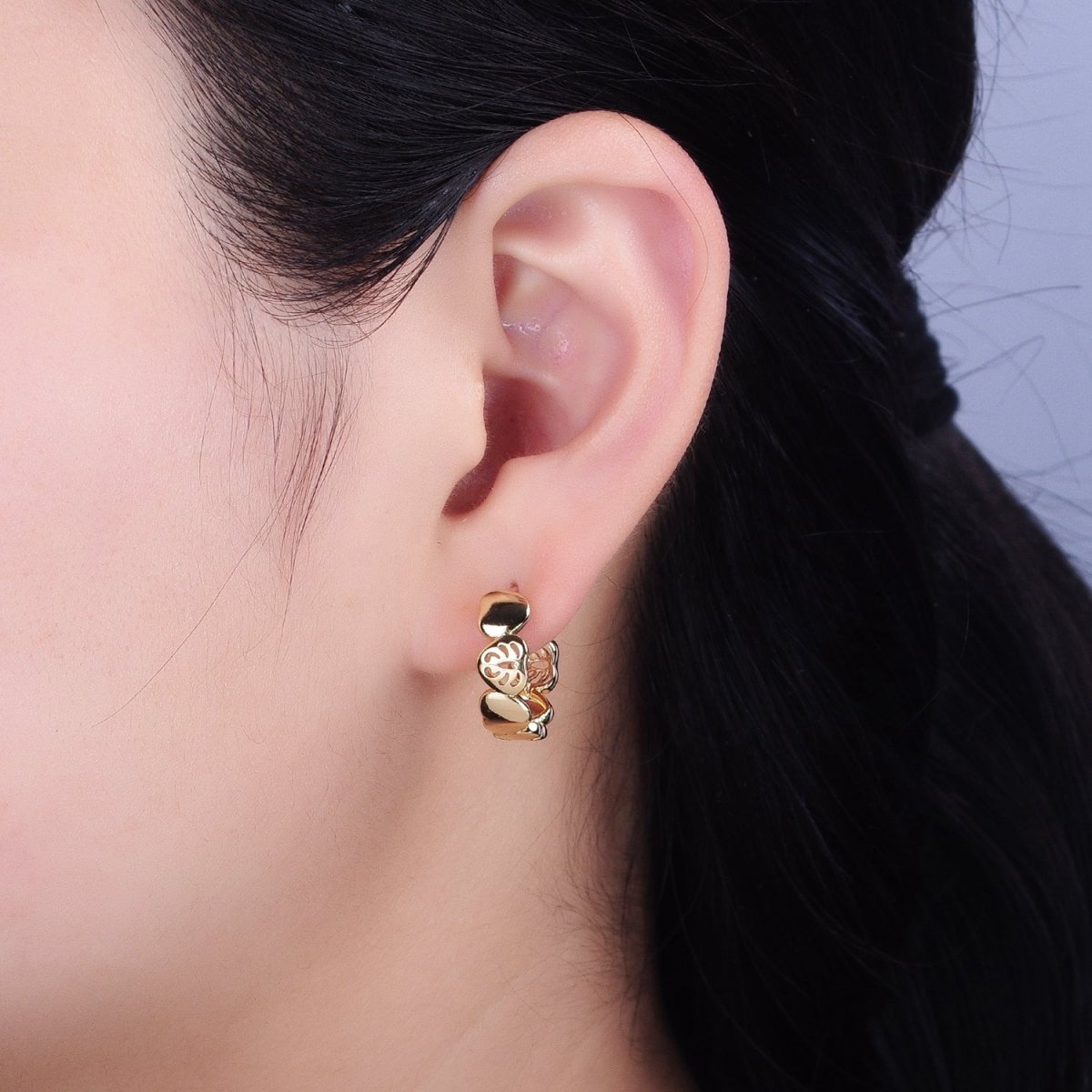 14K Gold Filled Heart Monstera Palm Leaf 18mm Huggie Earrings | AB1529 - DLUXCA