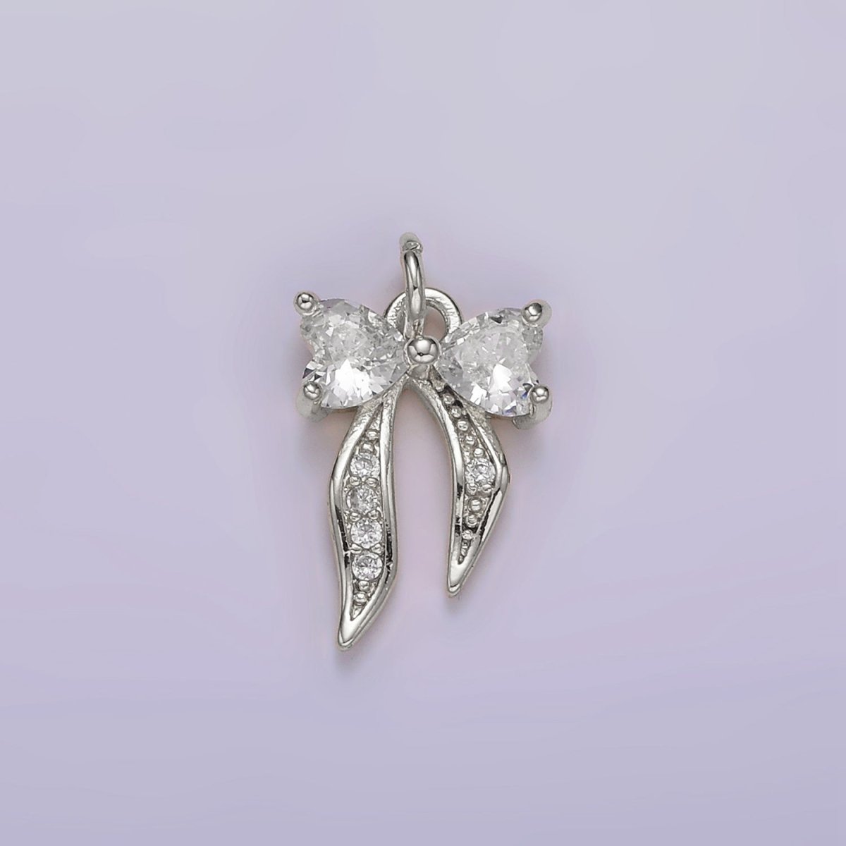 14K Gold Filled Heart Ribbon Bow Micro Paved CZ Charm Gold & Silver | AG505