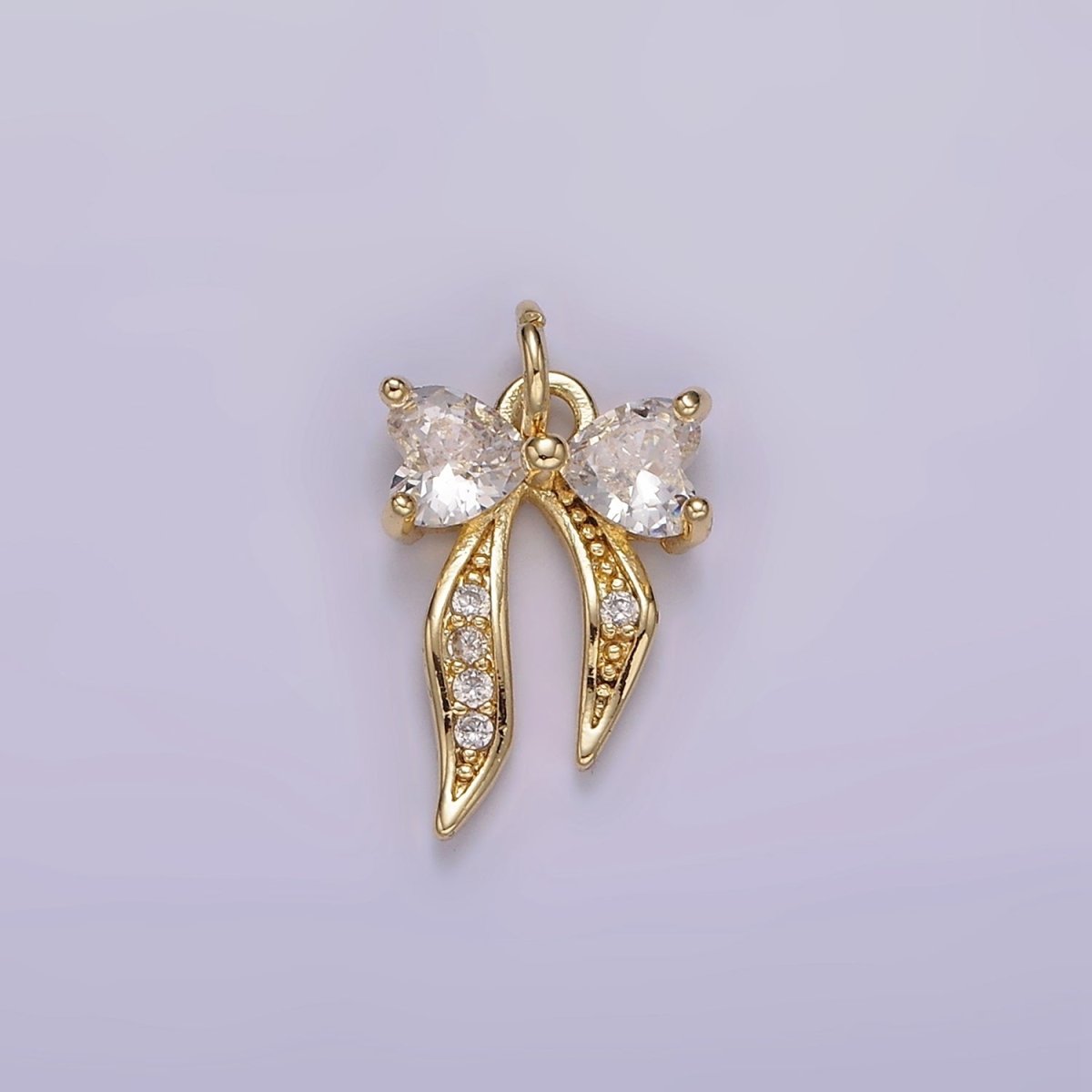 14K Gold Filled Heart Ribbon Bow Micro Paved CZ Charm Gold & Silver | AG505