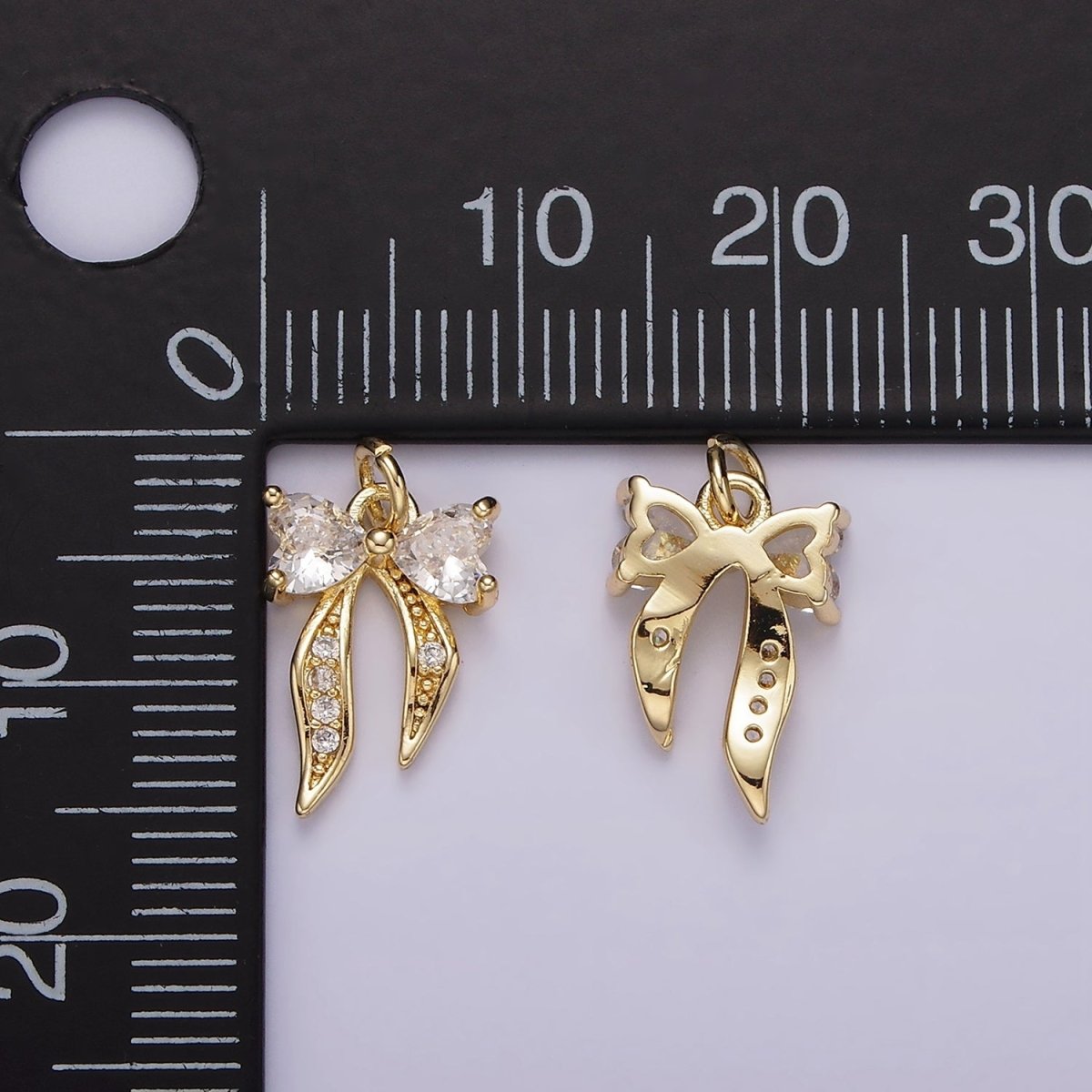 14K Gold Filled Heart Ribbon Bow Micro Paved CZ Charm Gold & Silver | AG505