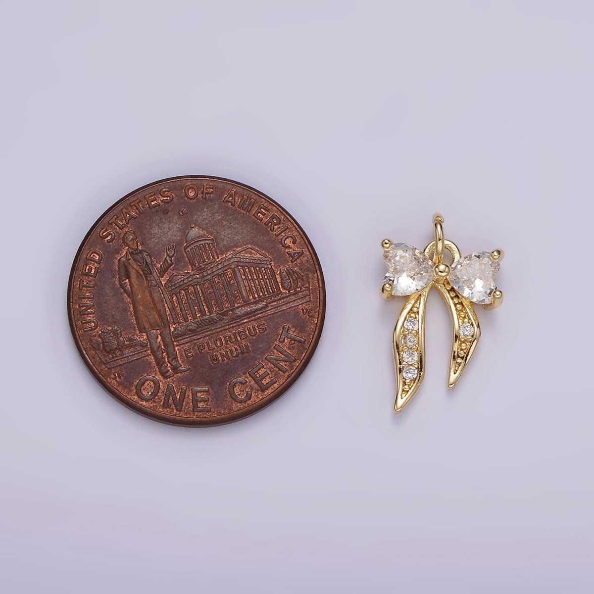 14K Gold Filled Heart Ribbon Bow Micro Paved CZ Charm Gold & Silver | AG505