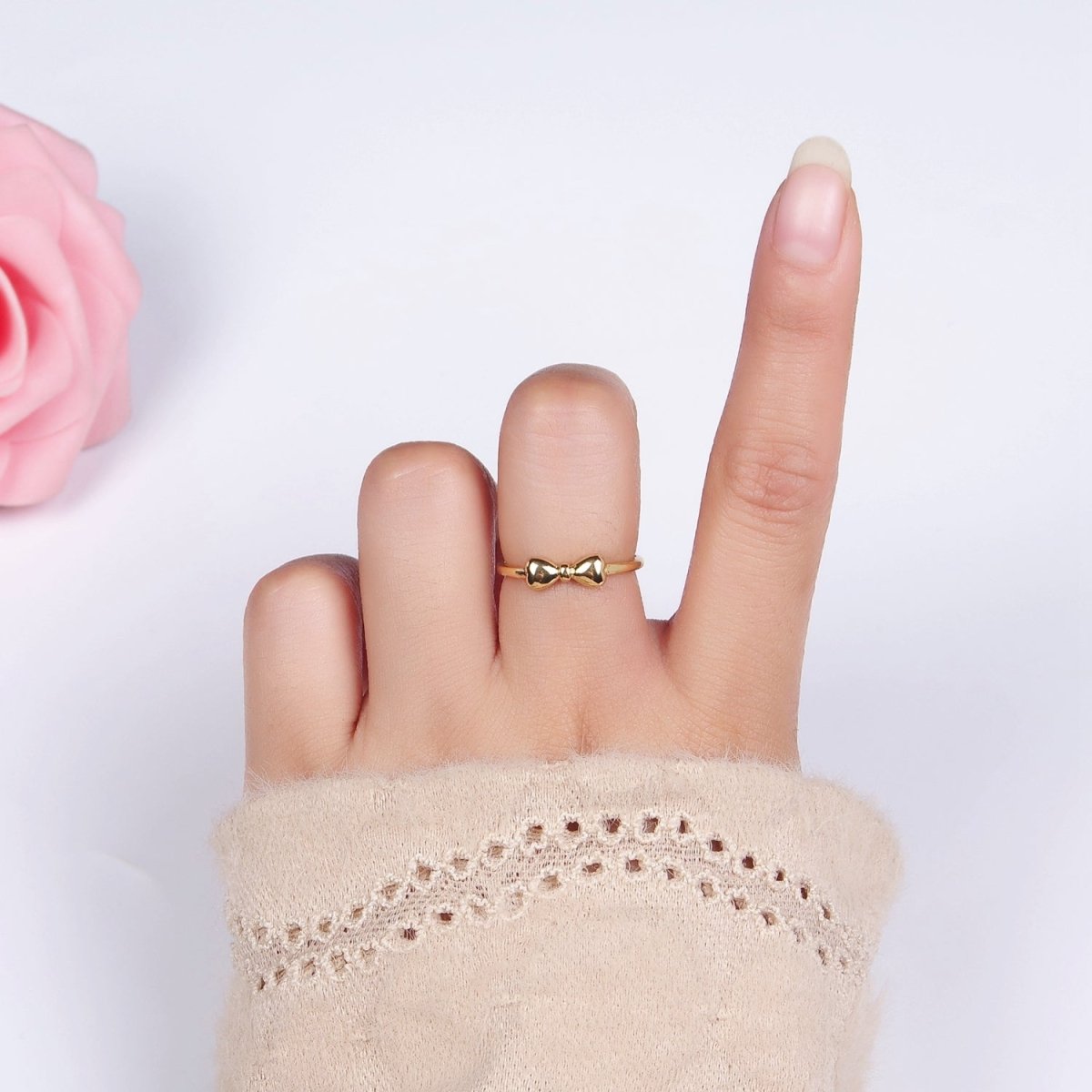 14K Gold Filled Heart Ribbon Dainty Bow Ring in Gold & Silver | O1384 O1385