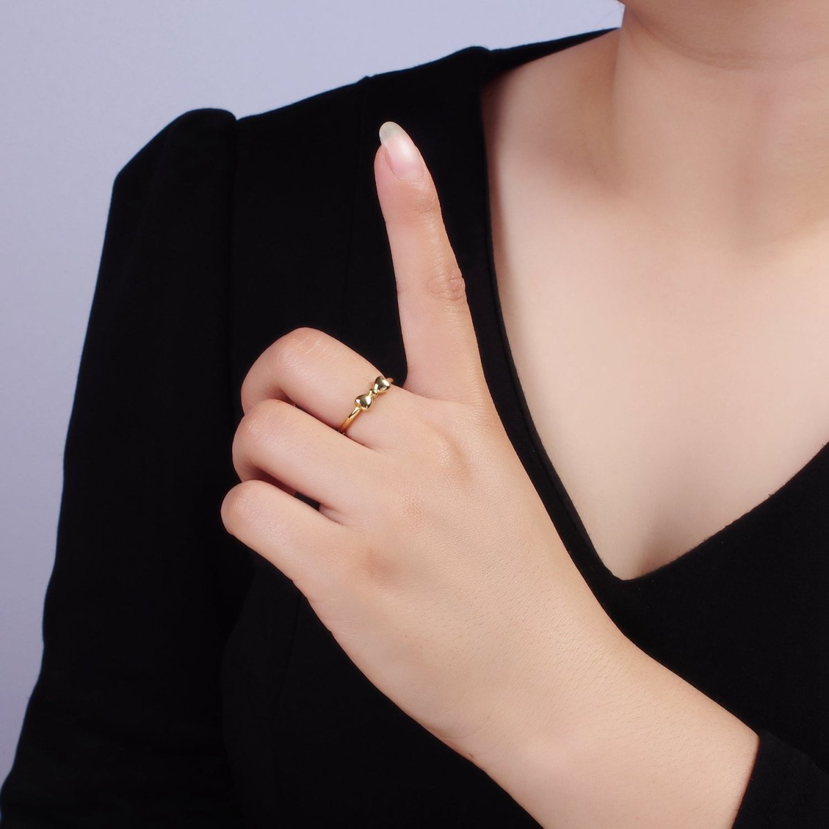14K Gold Filled Heart Ribbon Dainty Bow Ring in Gold & Silver | O1384 O1385