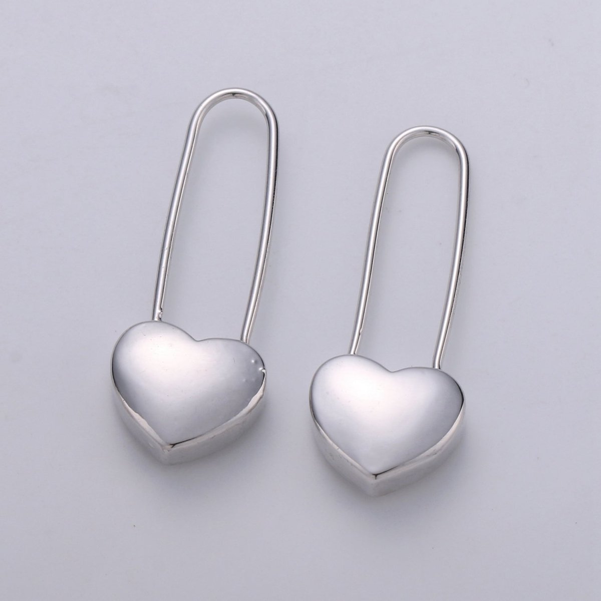 14K Gold Filled Heart Safety Pin Drop Earrings in Gold & Silver Q-151 Q-152