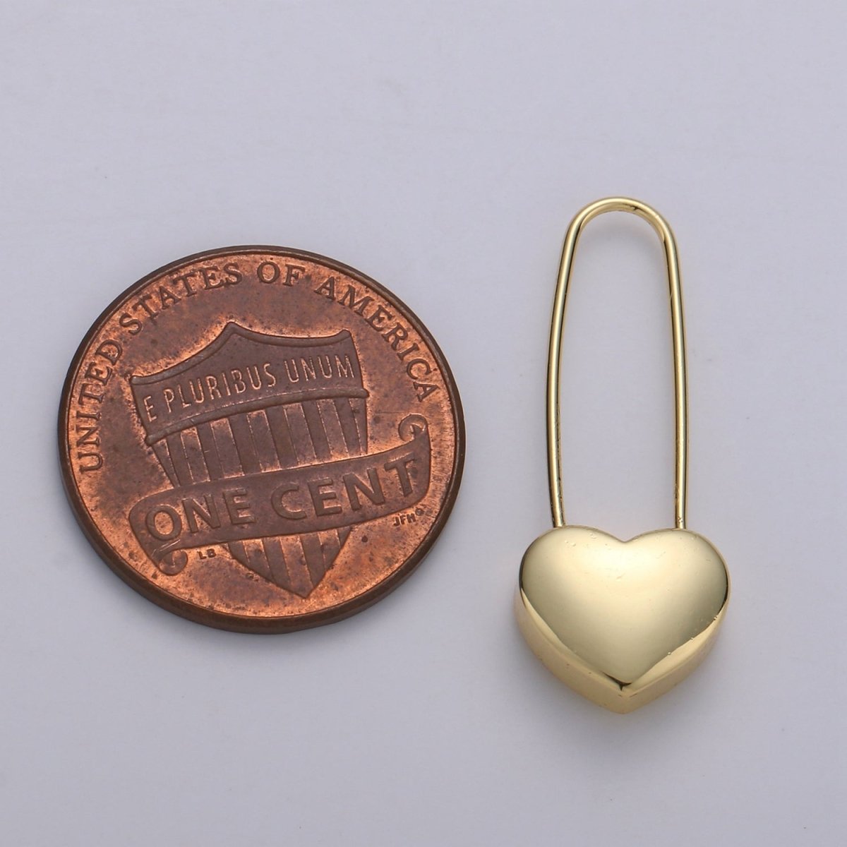 14K Gold Filled Heart Safety Pin Drop Earrings in Gold & Silver Q-151 Q-152