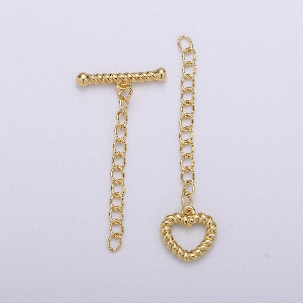 14k Gold Filled heart shape clasp toggle, Twisted Gold clasp, gold heart clasp toggle, heart toggle for Necklace Bracelet Component K-896 - DLUXCA