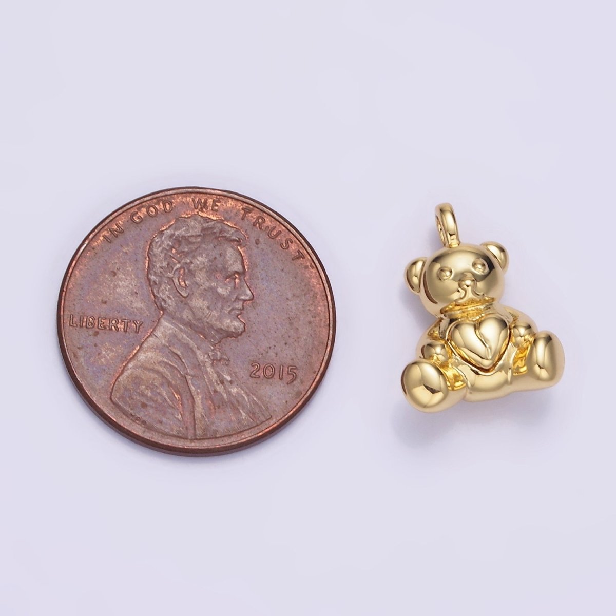 14K Gold Filled Heart Teddy Bear Animal Pendant in Gold & Oxidized Silver | AA1232