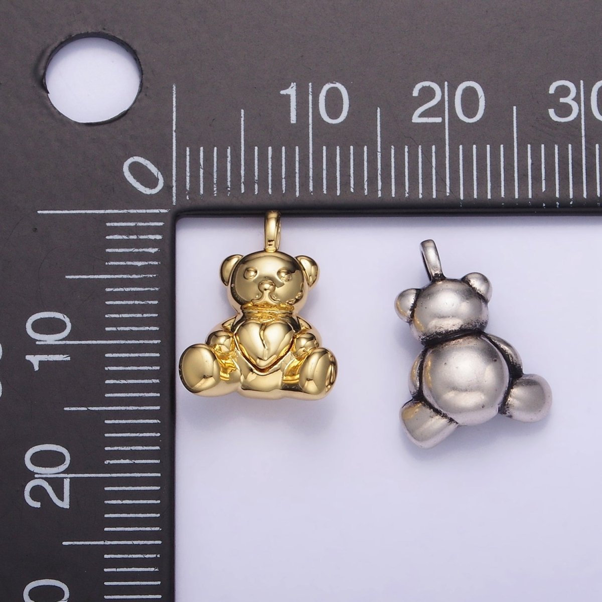 14K Gold Filled Heart Teddy Bear Animal Pendant in Gold & Oxidized Silver | AA1232
