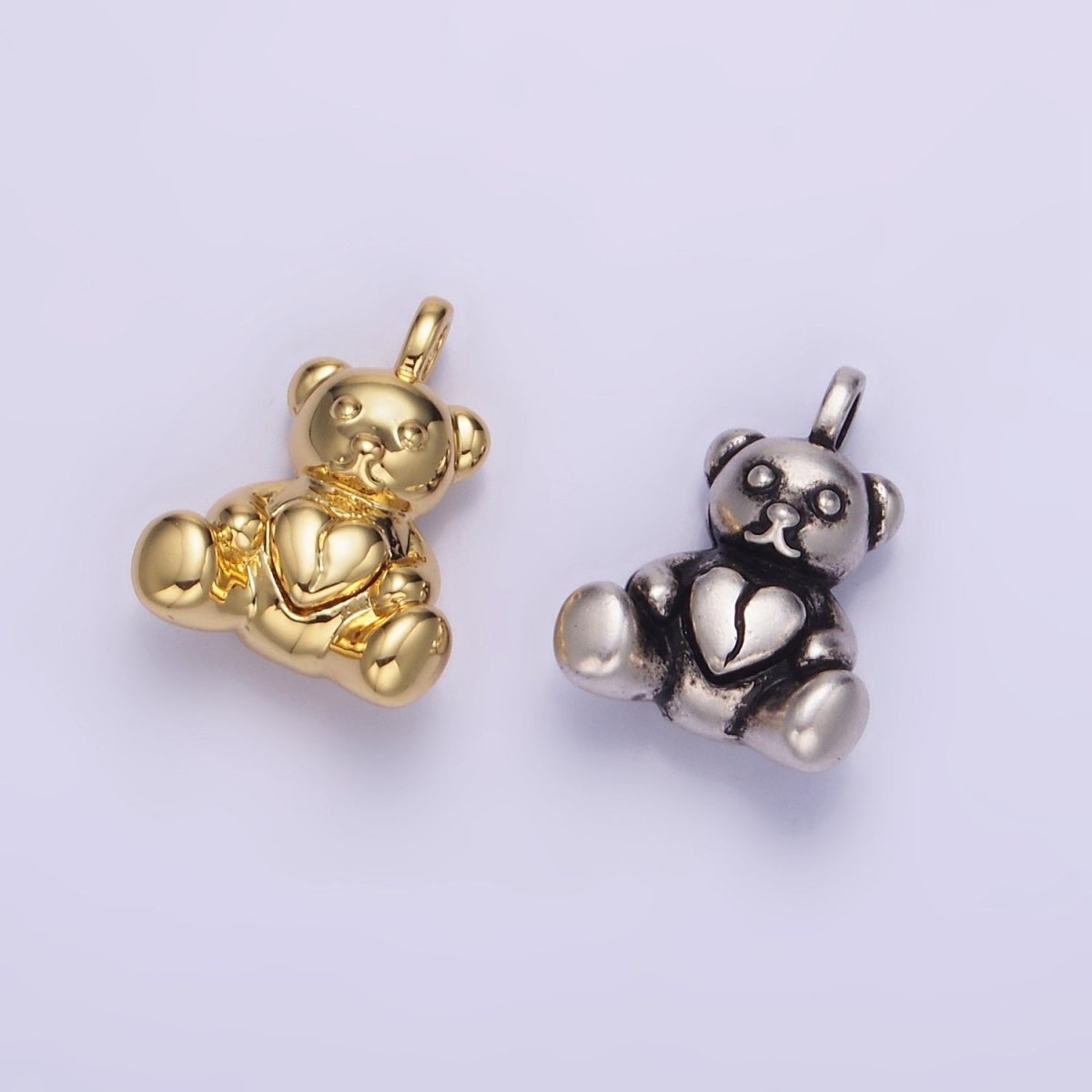 14K Gold Filled Heart Teddy Bear Animal Pendant in Gold & Oxidized Silver | AA1232