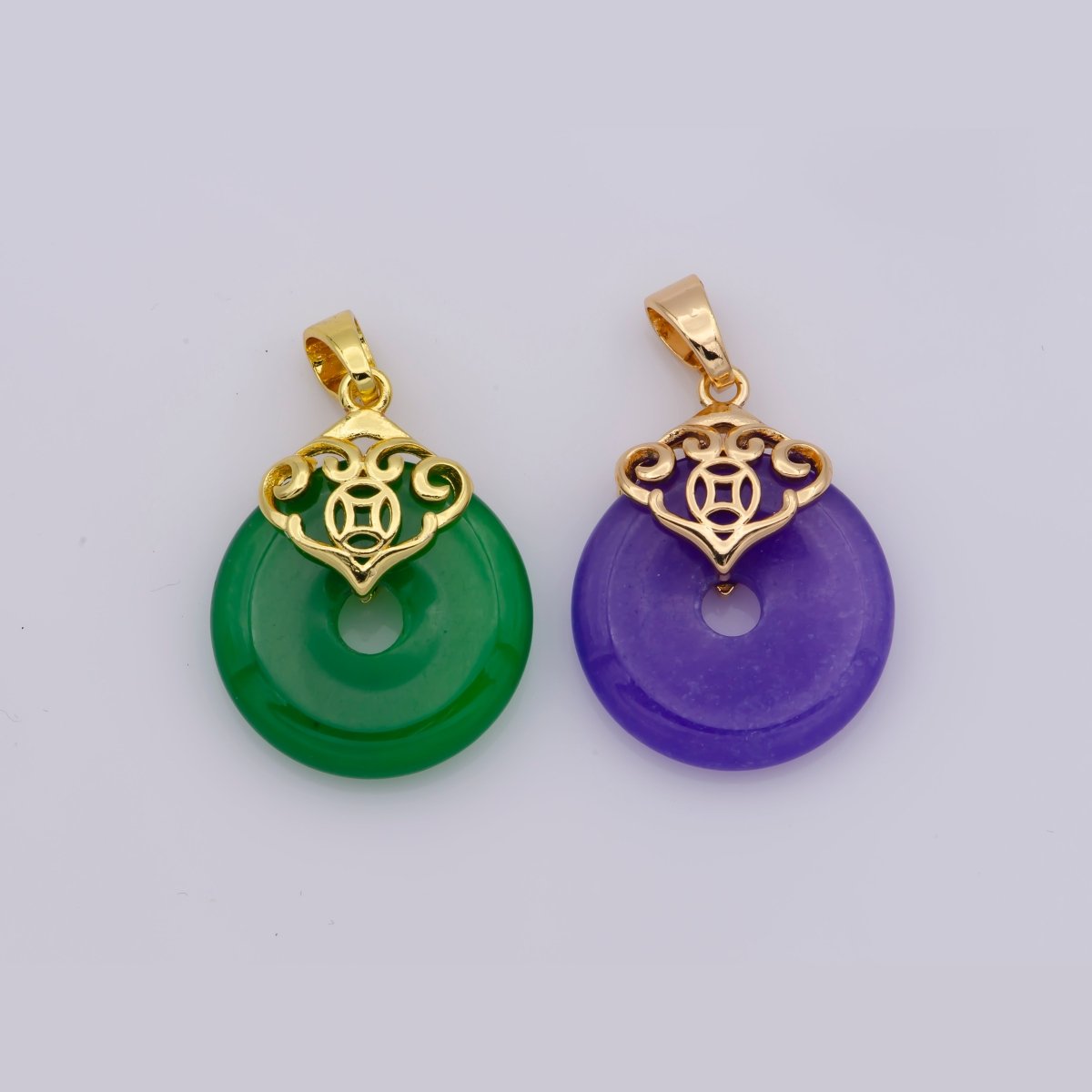 14k Gold Filled Heart with Round Jade Stone charm, Green Donut Stone Pendant, Jade Stone Pendant, Heart Charm Birthstone Jewelry Necklace AH-148, AH-233