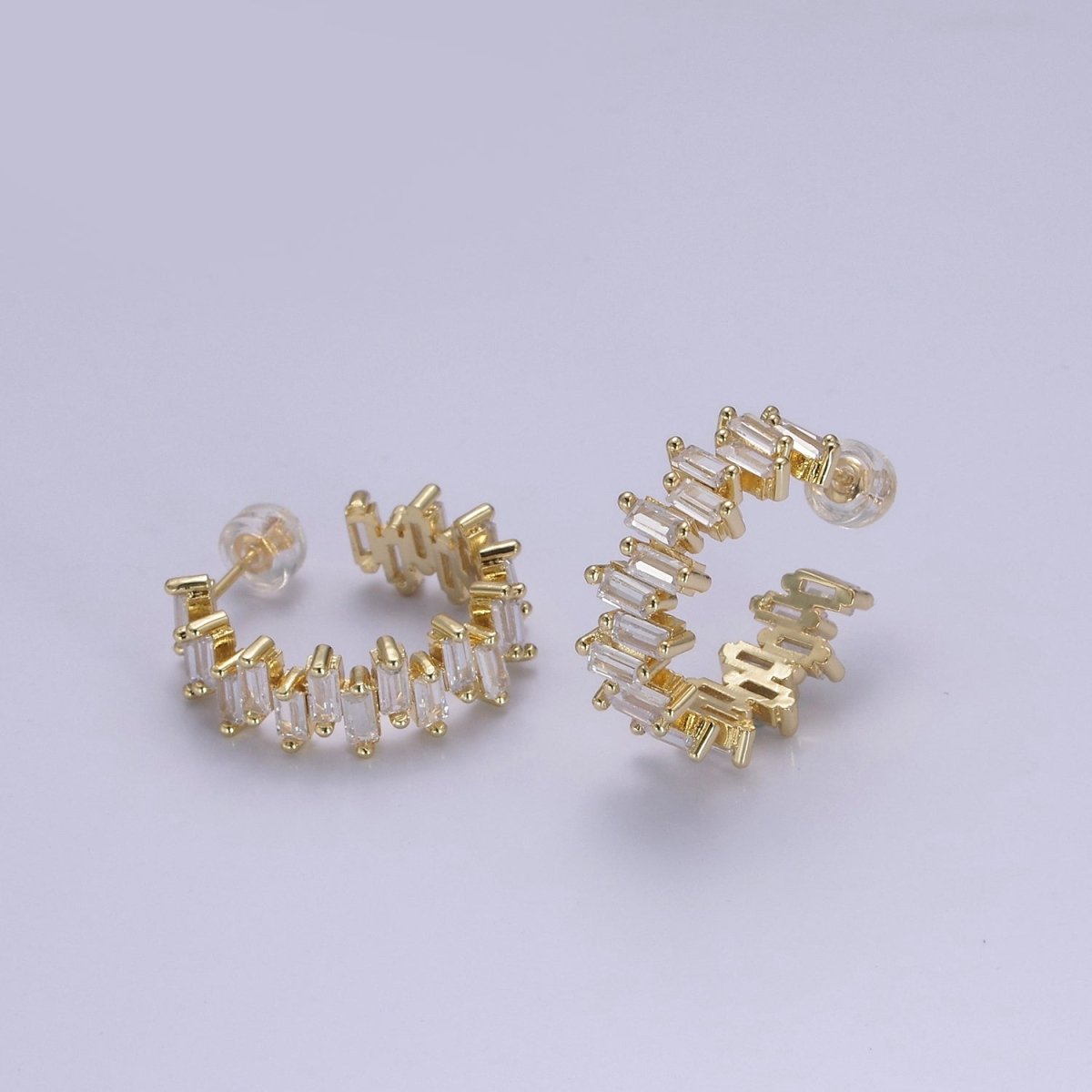 14k Gold Filled Hoop Earrings Baguette Hoop Earrings Chunky Earring CZ Diamond Earrings Statement Earrings Hoop Bold Earrings T-360 - DLUXCA