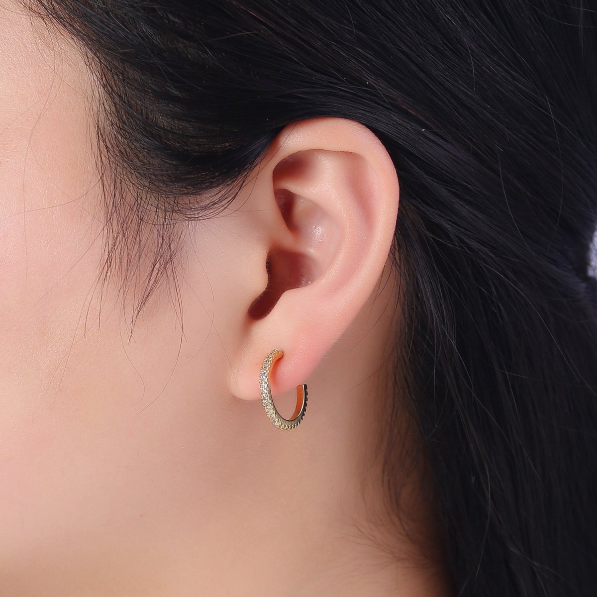 14k Gold Filled Hoop Earrings with Micro Pave, Cubic Zirconia, Dainty Hoops, Zircon Hoops, Wholesale Jewelry V-170 V-171 V-172