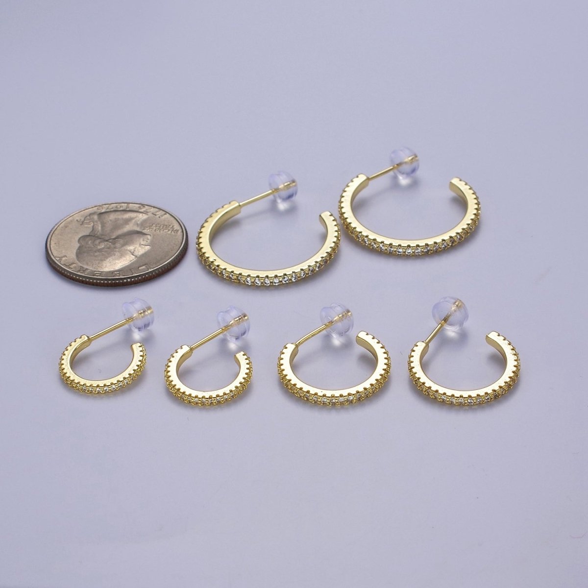 14k Gold Filled Hoop Earrings with Micro Pave, Cubic Zirconia, Dainty Hoops, Zircon Hoops, Wholesale Jewelry V-170 V-171 V-172