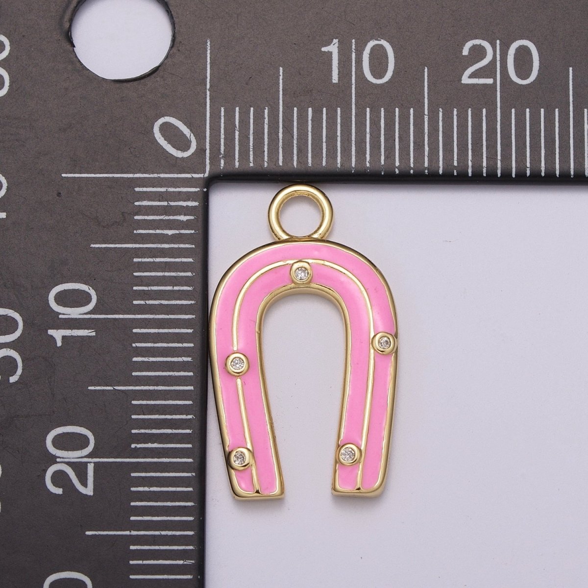 OS 14k Gold Filled Horseshoe Enamel Horse Shoe Charm Pendant Pink Green Rainbow Lucky Charm for Necklace Earring Bracelet, M-859-M-861