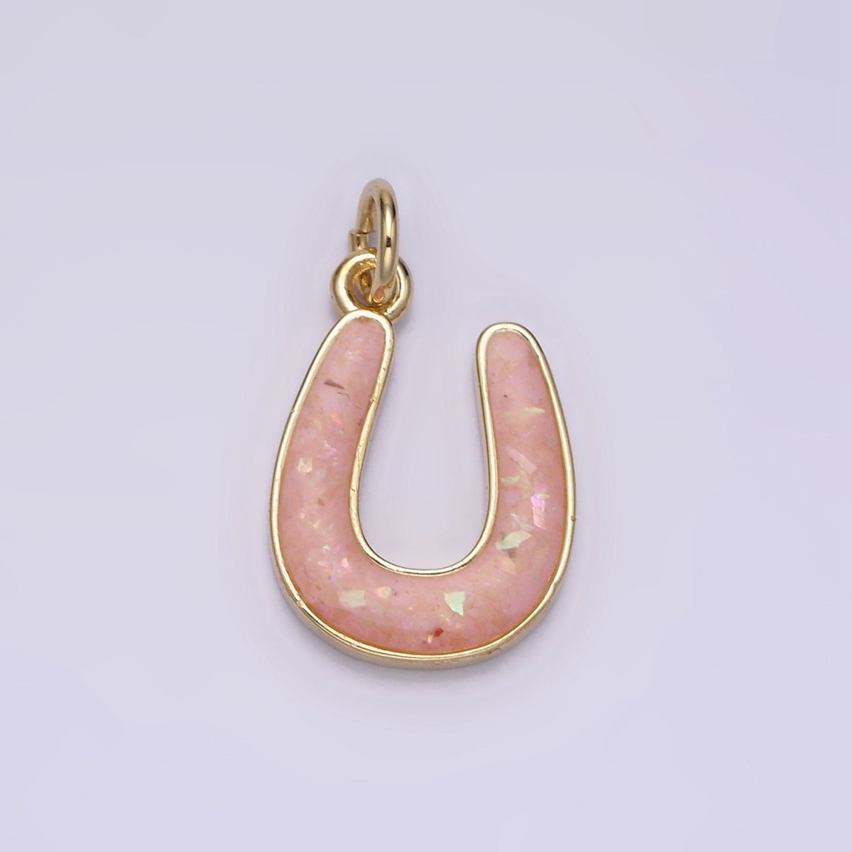 14K Gold Filled Horseshoe Green, Pink, Blue, Black, Purple, White, Grey Opal Enamel Charm Lucky Pendant | N1000 - N1006
