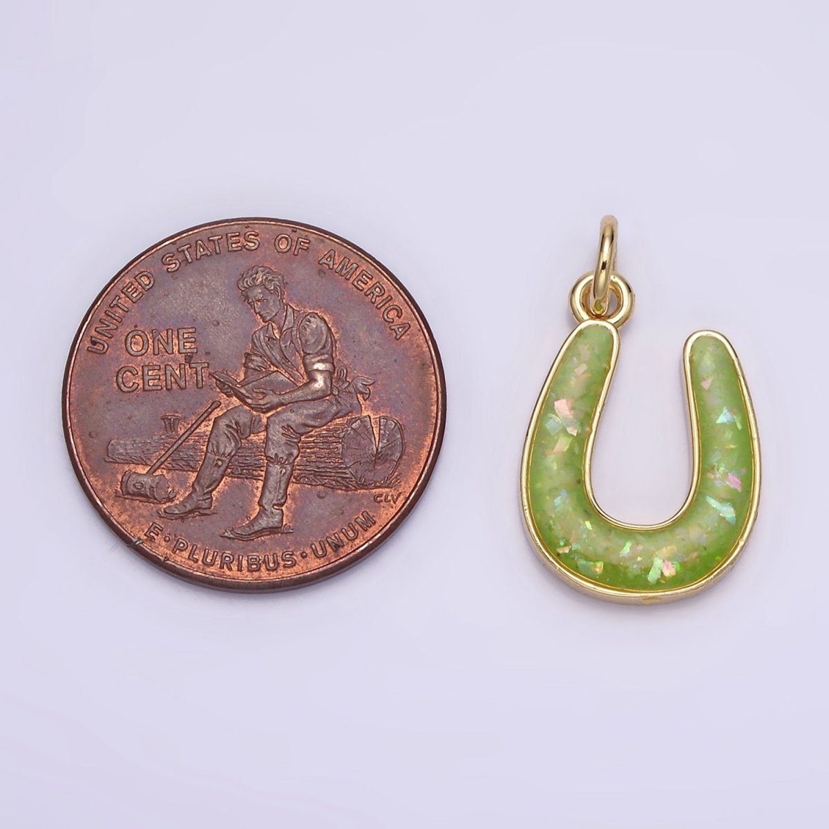 14K Gold Filled Horseshoe Green, Pink, Blue, Black, Purple, White, Grey Opal Enamel Charm Lucky Pendant | N1000 - N1006