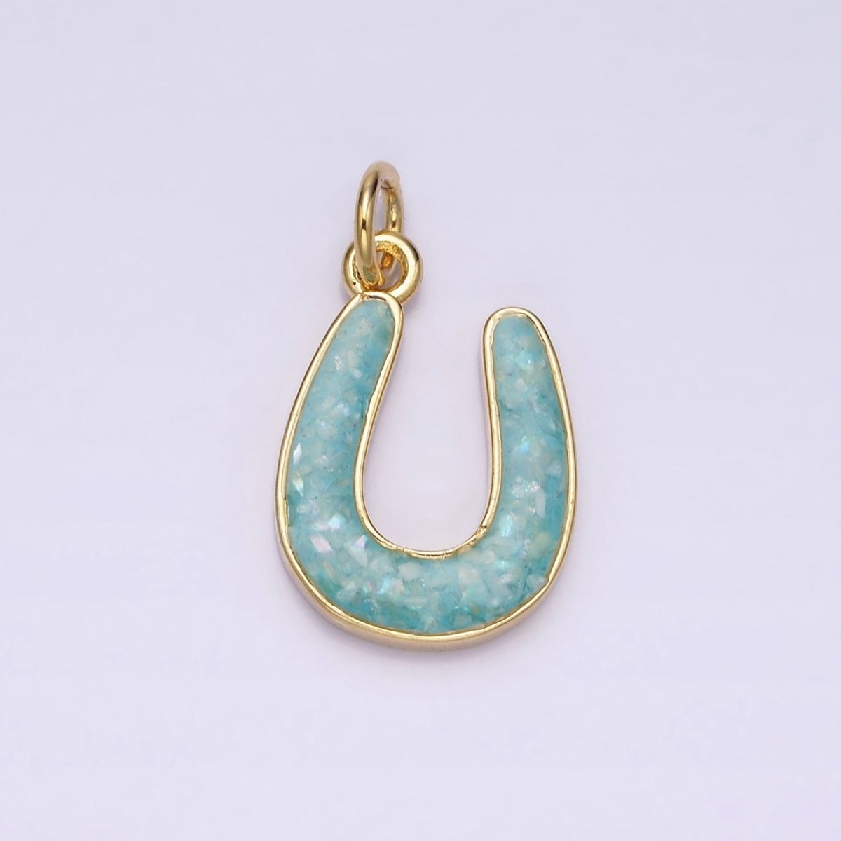 14K Gold Filled Horseshoe Green, Pink, Blue, Black, Purple, White, Grey Opal Enamel Charm Lucky Pendant | N1000 - N1006