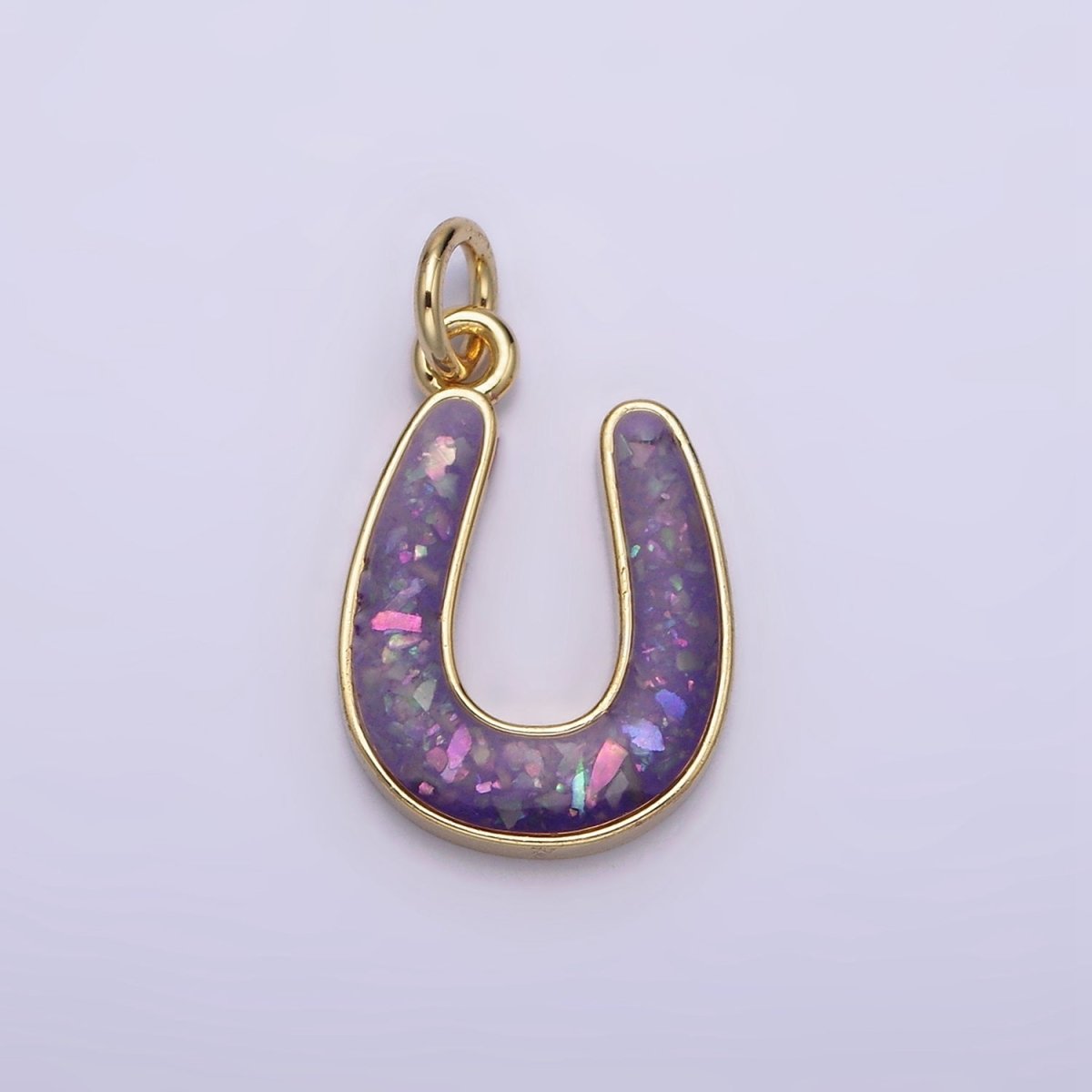 14K Gold Filled Horseshoe Green, Pink, Blue, Black, Purple, White, Grey Opal Enamel Charm Lucky Pendant | N1000 - N1006