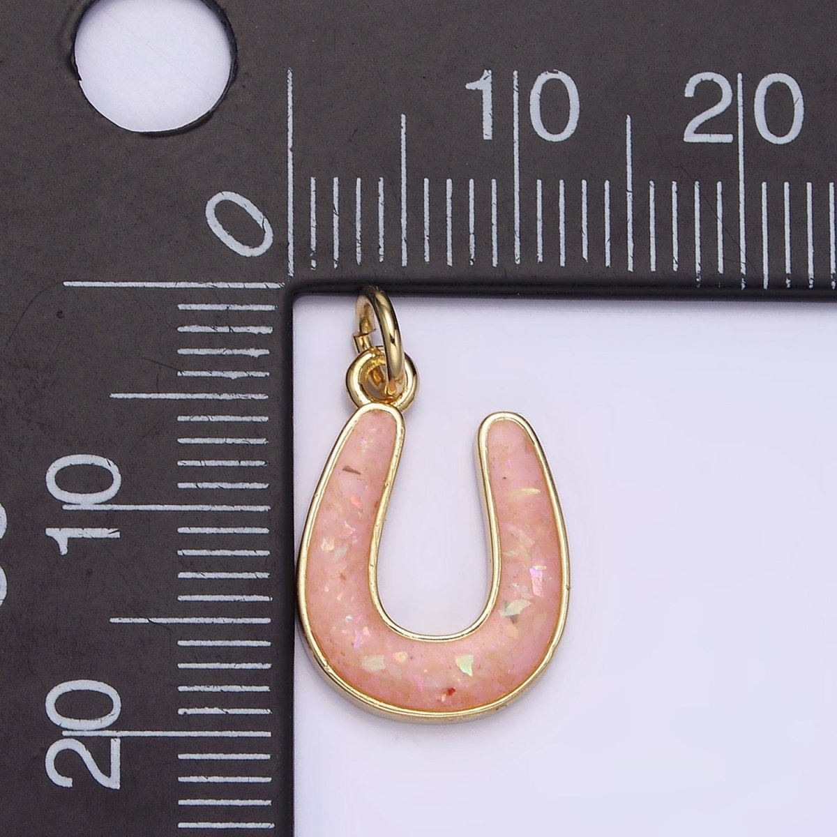 14K Gold Filled Horseshoe Green, Pink, Blue, Black, Purple, White, Grey Opal Enamel Charm Lucky Pendant | N1000 - N1006