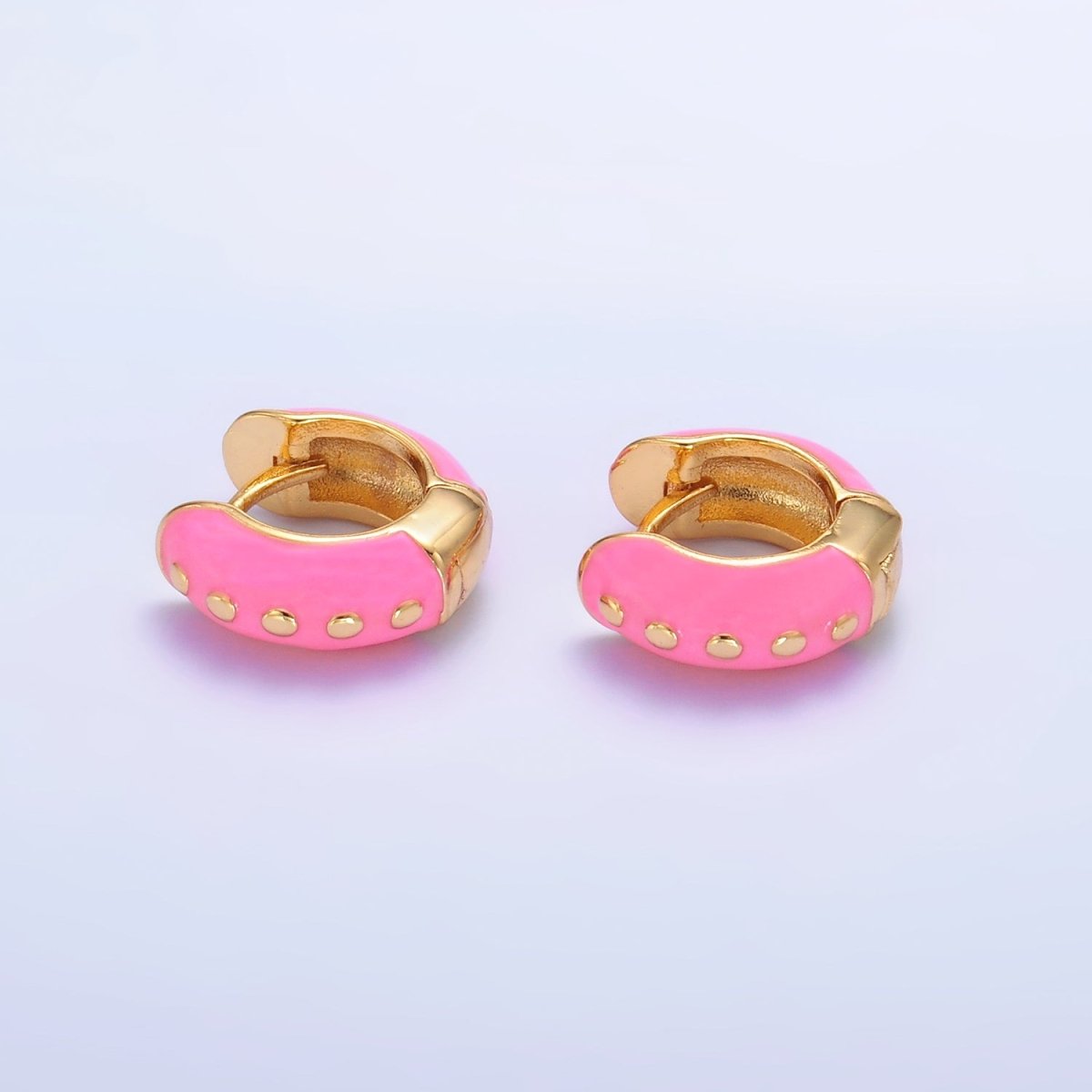 14K Gold Filled Hot Pink, Baby Pink, Black, White, Green Enamel Dotted Cartilage Huggie Earrings | T108 - T111 T188