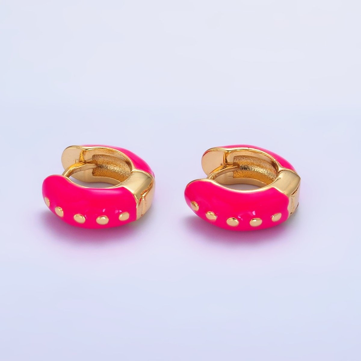 14K Gold Filled Hot Pink, Baby Pink, Black, White, Green Enamel Dotted Cartilage Huggie Earrings | T108 - T111 T188
