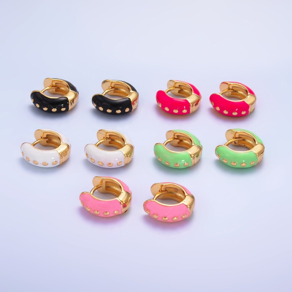 14K Gold Filled Hot Pink, Baby Pink, Black, White, Green Enamel Dotted Cartilage Huggie Earrings | T108 - T111 T188